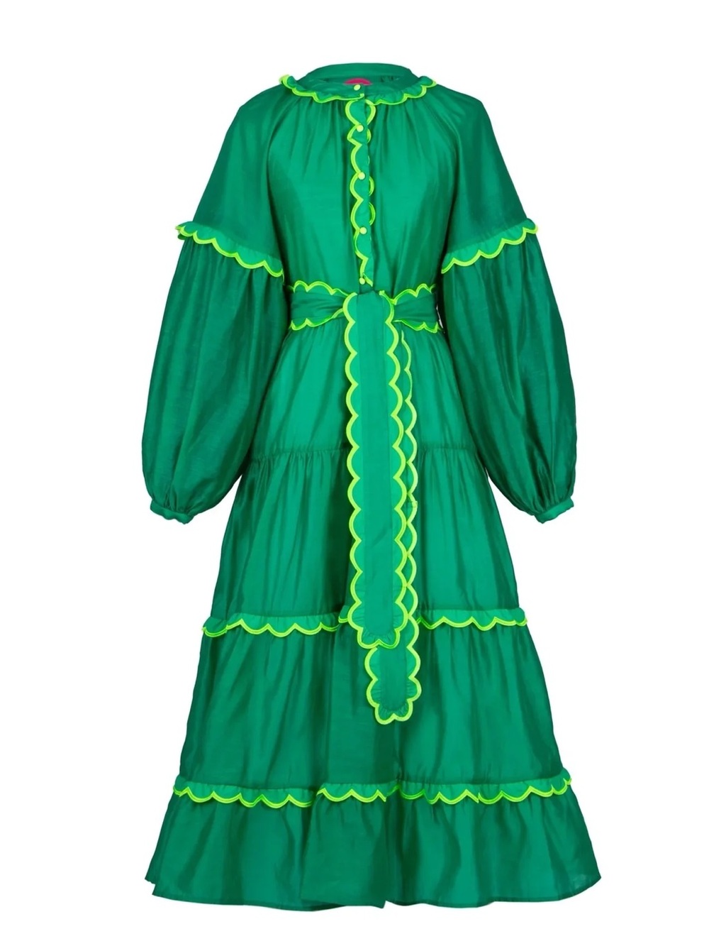 CeliaB Flame Emerald Dress with Neon Scallop Trim